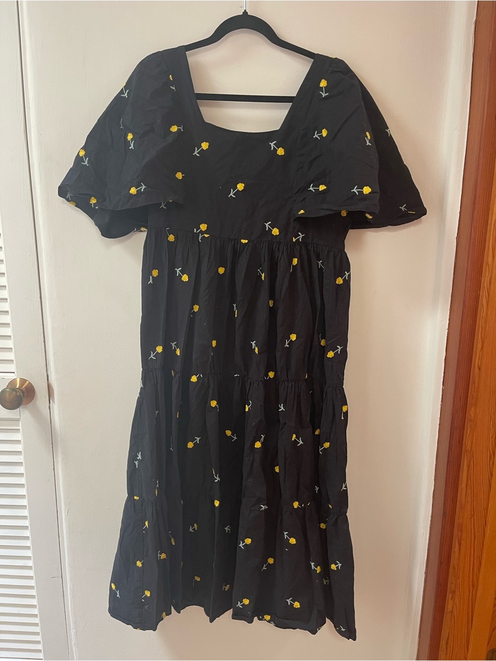 Lucca Couture Black Midi Dress with Yellow Floral Embroidery